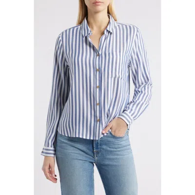 Beachlunchlounge Candace Stripe Button-up Shirt In Blue