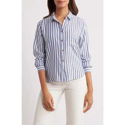Beachlunchlounge Candace Stripe Button-up Shirt In Blue