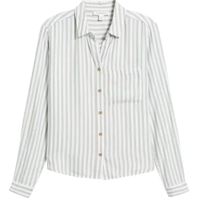 Beachlunchlounge Candace Stripe Button-up Shirt In Green Moss