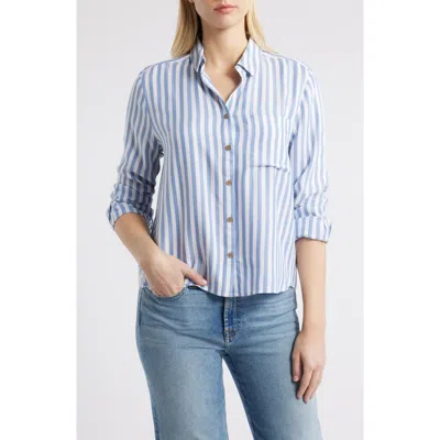 Beachlunchlounge Candace Stripe Button-up Shirt In Slate Blue