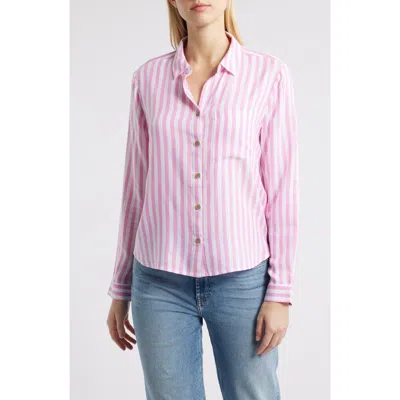 Beachlunchlounge Candace Stripe Button-up Shirt In Pink