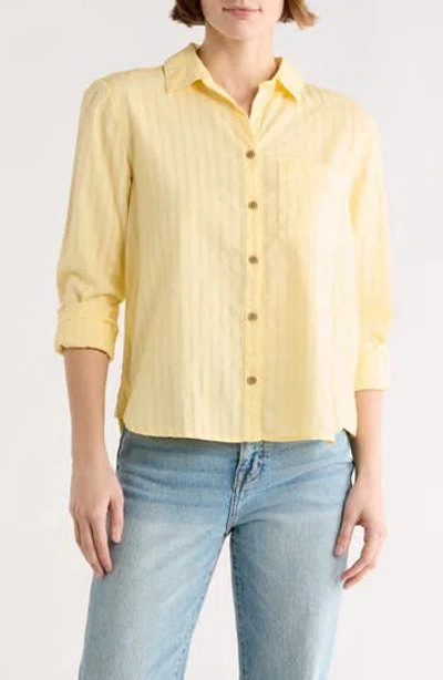 Beachlunchlounge Candace Stripe Cotton Button-up Shirt In Yellow