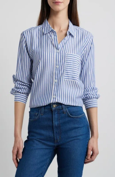 Beachlunchlounge Candy Stripe Cotton Blend Button-up Shirt In Blue Wale
