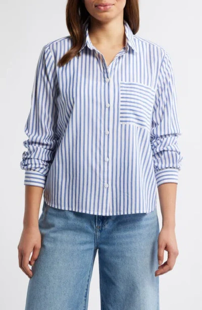Beachlunchlounge Candy Stripe Cotton Blend Button-up Shirt In Cambridge Blue