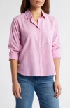 Beachlunchlounge Candy Stripe Cotton Blend Button-up Shirt In Hollywood Cerise