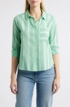 Beachlunchlounge Candy Stripe Cotton Blend Button-up Shirt In Green