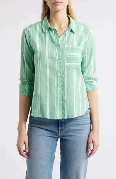 Beachlunchlounge Candy Stripe Cotton Blend Button-up Shirt In Green