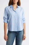 Beachlunchlounge Candy Stripe Cotton Blend Button-up Shirt In Magic Blue