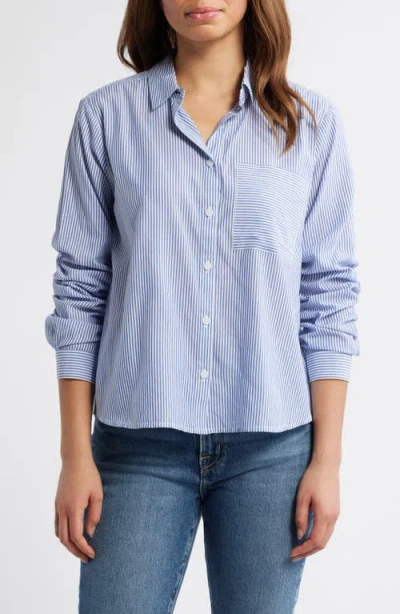 Beachlunchlounge Candy Stripe Cotton Blend Button-up Shirt In Morning Blue