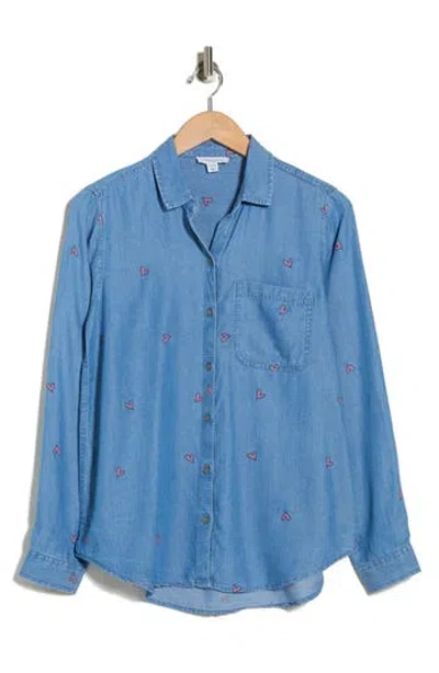 Beachlunchlounge Cassie Chambray Button-up Shirt In Blue