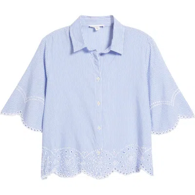 BEACHLUNCHLOUNGE BEACHLUNCHLOUNGE CHLOÉ STRIPE EMBROIDERED EYELET BORDER BUTTON-UP SHIRT