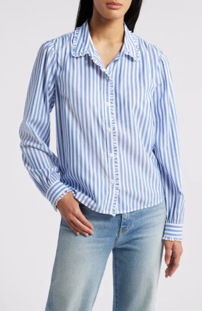 Beachlunchlounge Ciara Stripe Ruffle Trim Button-up Shirt In Bond Street