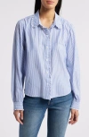 Beachlunchlounge Ciara Stripe Ruffle Trim Button-up Shirt In Sea Floor