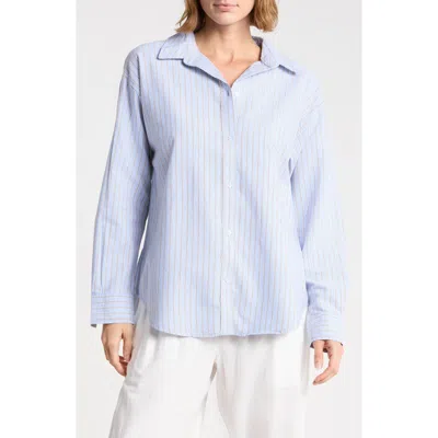 Beachlunchlounge Cidney Oversize Cotton Button-up Shirt In Blue