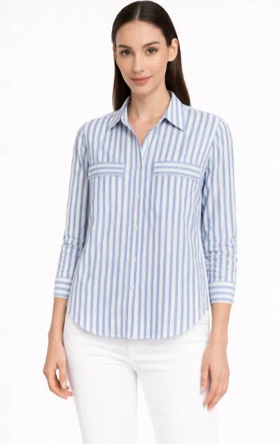 Beachlunchlounge Classic Striped Button Down Top In Blue