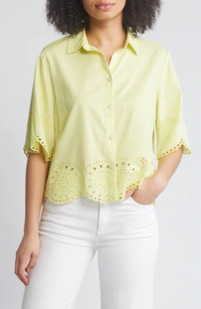 Beachlunchlounge Clo Eyelet Border Button-up Shirt In Acid Yellow