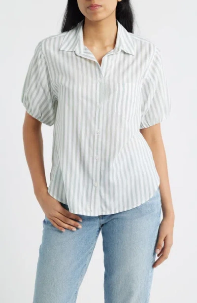 Beachlunchlounge Corey Stripe Short Sleeve Cotton Blend Button-up Shirt In Green