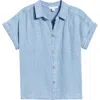 Beachlunchlounge Dana Cotton Button-up Shirt In Blue Acid Wash