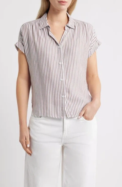 Beachlunchlounge Daria Stripe Button-up Shirt In Brown