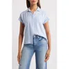 Beachlunchlounge Daria Stripe Short Sleeve Button-up Shirt In Blue Poppy
