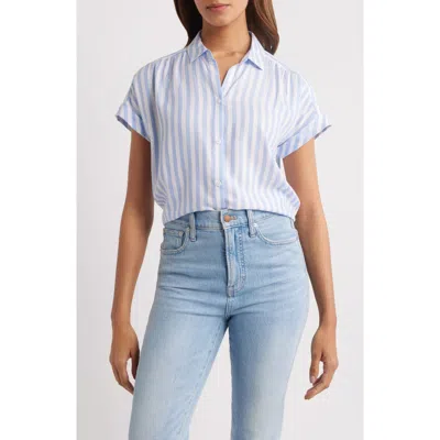 Beachlunchlounge Daria Stripe Short Sleeve Button-up Shirt In Blue Veil