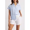 Beachlunchlounge Daria Stripe Short Sleeve Button-up Shirt In Coastal Blue