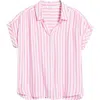 Beachlunchlounge Daria Stripe Short Sleeve Button-up Shirt In Spring Tulip