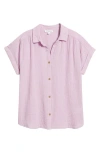 Beachlunchlounge Dawson Short Sleeve Cotton Button-up Shirt In Lilac Pink