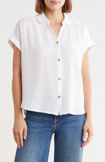 Beachlunchlounge Dawson Short Sleeve Cotton Button-up Shirt In White