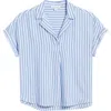 Beachlunchlounge Daria Stripe Short Sleeve Button-up Shirt In Blue Poppy