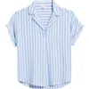Beachlunchlounge Daria Stripe Short Sleeve Button-up Shirt In Forever Blue