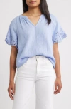Beachlunchlounge Dessa Eyelet Detail Cotton Top In Blue