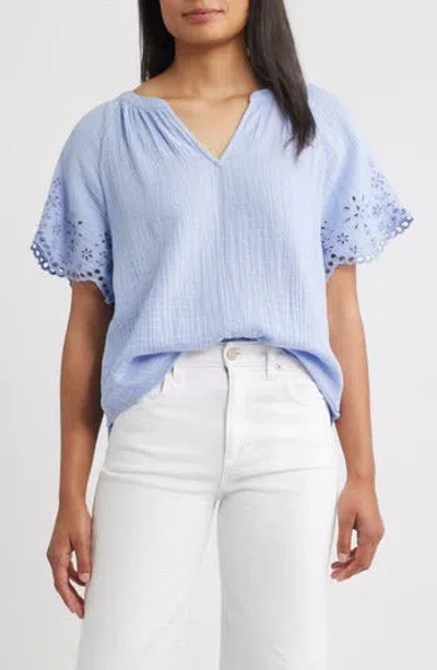 Beachlunchlounge Dessa Eyelet Detail Cotton Top In Blue