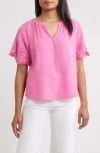 Beachlunchlounge Dessa Eyelet Detail Cotton Top In Pink