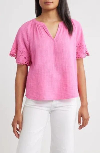 Beachlunchlounge Dessa Eyelet Detail Cotton Top In Pink