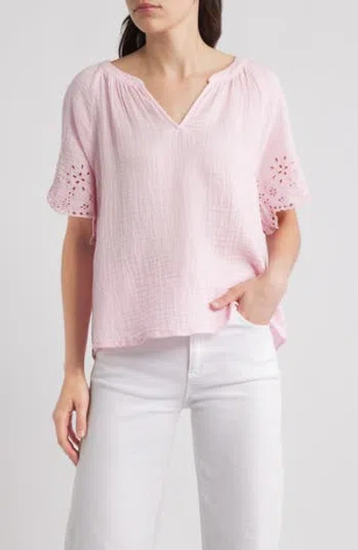 Beachlunchlounge Dessa Eyelet Detail Cotton Top In Pink