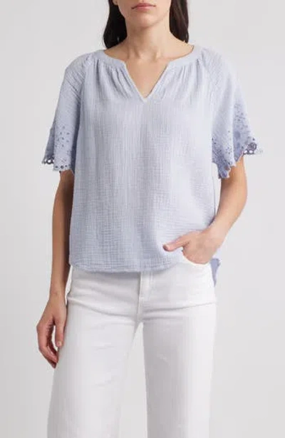 Beachlunchlounge Dessa Eyelet Detail Cotton Top In Blue