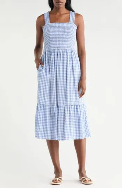 Beachlunchlounge Elissa Smocked Midi Dress In Blue