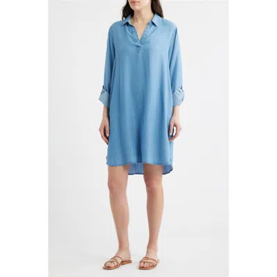 Beachlunchlounge Emelia Long Sleeve Chambray Shift Dress In Blue