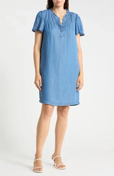 Beachlunchlounge Eugenia Ruffle Collar Denim Shirtdress In Blue