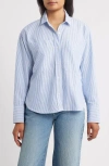 Beachlunchlounge Everly Stripe Cotton Button-up Shirt In Blue