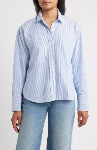 Beachlunchlounge Everly Stripe Cotton Button-up Shirt In Blue