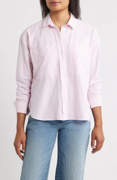 Beachlunchlounge Everly Stripe Cotton Button-up Shirt In Pink