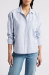 Beachlunchlounge Everly Stripe Cotton Button-up Shirt In Savoy Blue