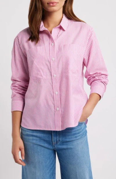 Beachlunchlounge Everlynn Cotton Blend Button-up Shirt In Hollywood Cerise