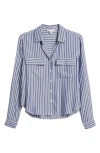Beachlunchlounge Fallon Crop Button-up Shirt In Blue Tide