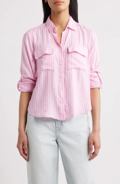 Beachlunchlounge Fallon Crop Button-up Shirt In Pink