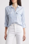 Beachlunchlounge Fallon Crop Button-up Shirt In Blue