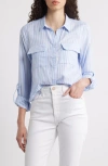 Beachlunchlounge Fallon Crop Button-up Shirt In Blue