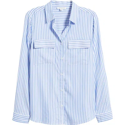 Beachlunchlounge Farrah Stripe Button-up Shirt In Blue Ice